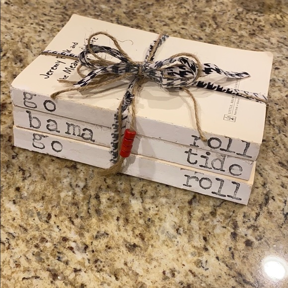 Hand-stamped Alabama Crimson Tide book stack!